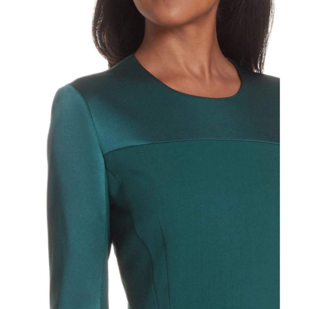 HUGO BOSS Danufa Stretch Wool Colorblock Sheath Dress In Pine Green - Picture 11 of 14
